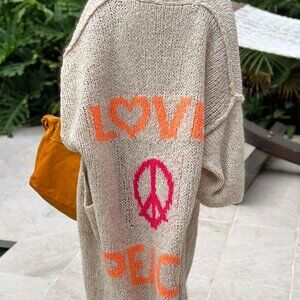 NWT Long Sleeve Cute Cardigan Sweater Open Front Ribbed Knit Love Peace